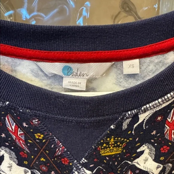 Boden Navy Sweatshirt with Unicorn & Union Jack Design - Picture 2 of 4